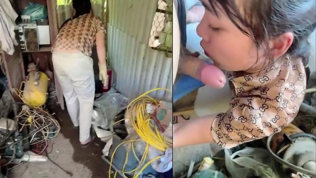 Thuê chị lao công dọn nhà kho mà nứng quá cởi quần đòi chị bú cu luôn trong kho - VLXX.AS